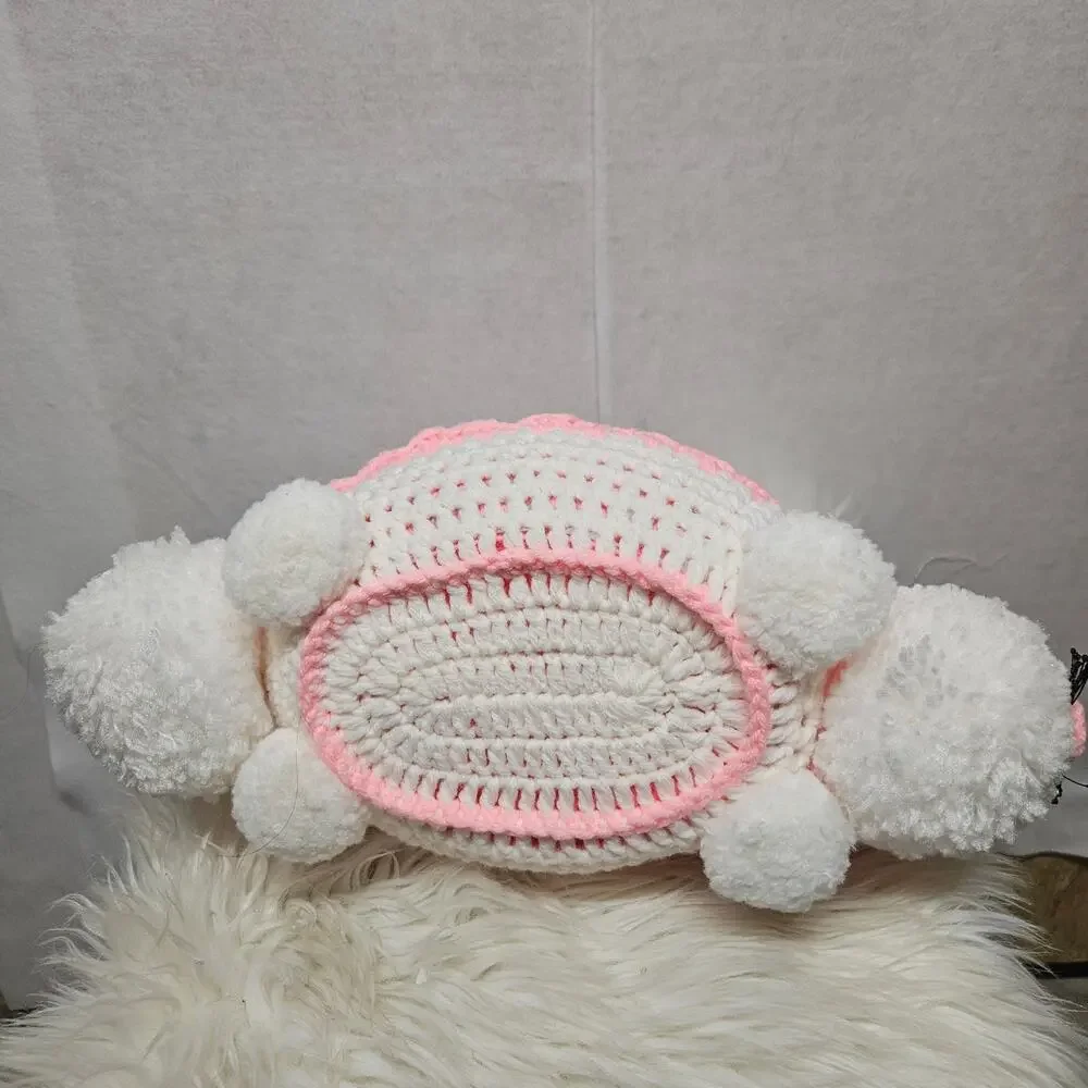 Vintage Style Handmade Crochet Easter Bunny Basket - Pink & White Plush Knit